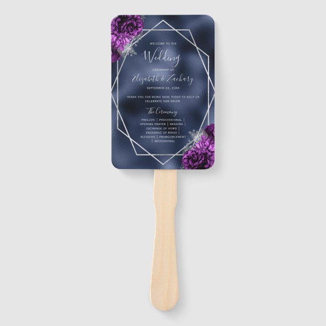 Hochzeitsprogramm für lila florale Silbermedaille Fächer (Vorderseite)