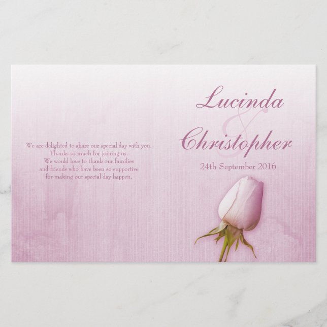 Hochzeitsprogramm für lila Rose (Vorderseite)