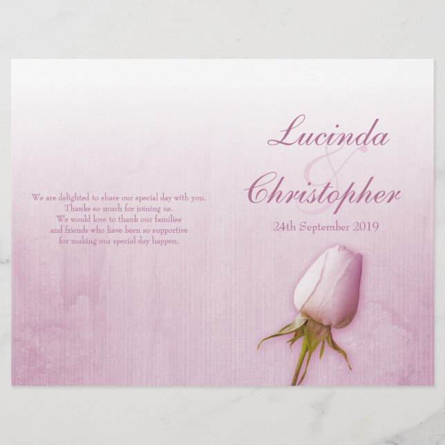 Hochzeitsprogramm für lila Rose (Vorderseite)