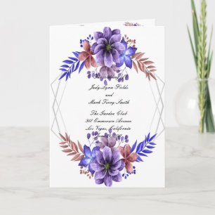 Hochzeitsprogramm für lila und blaue Wasserfarben Karte