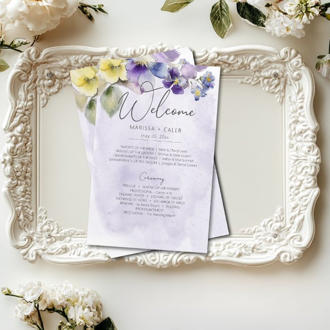 Hochzeitsprogramm für lila und gelbe Blüten (Von Creator hochgeladen)