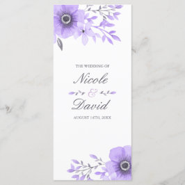 Hochzeitsprogramm für lila und graue Wasserfarben Programm