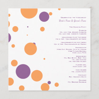 Hochzeitsprogramm für lila und orange Polka Dots Programm