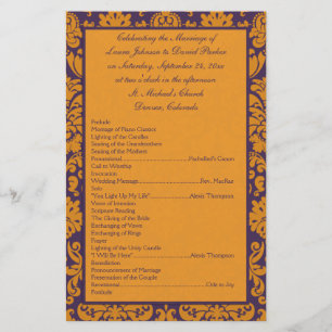 Hochzeitsprogramm für lila und orangefarbene Damas