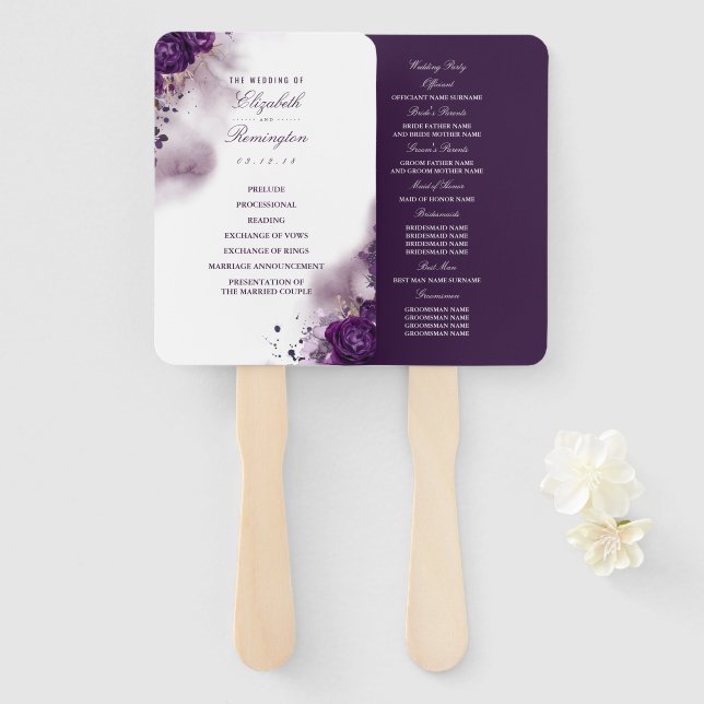 Hochzeitsprogramm für Lila Wasserfauna Fächer (Vorne und Hinten)