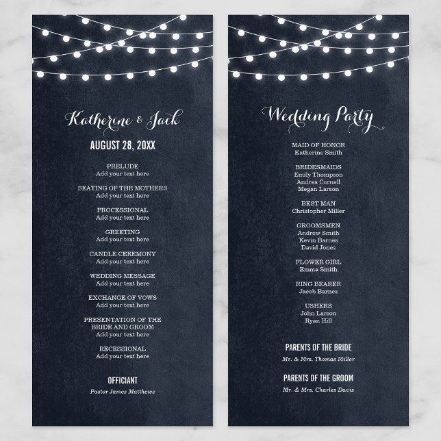 Hochzeitsprogramm für Midnight Blue String Lights Programm (Von Creator hochgeladen)