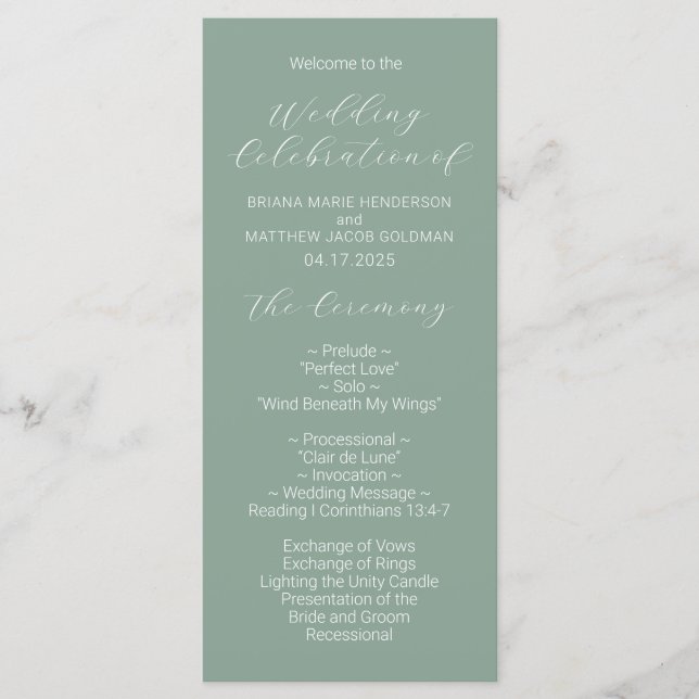 Hochzeitsprogramm für Minimalistische Skripte Programm (Vorderseite)
