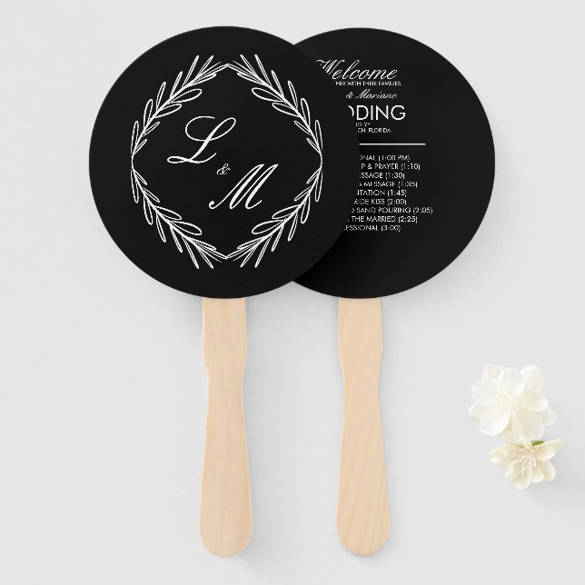 Hochzeitsprogramm für mit Monogramm Skriptzweige C Fächer (Vorne und Hinten)