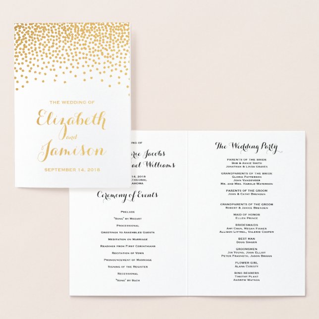Hochzeitsprogramm für moderne Goldfoil-Dots Folienkarte (Anzeige)