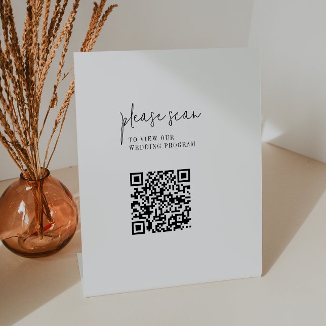 Hochzeitsprogramm für moderne Schwarz-weiße QR-Cod Sockelschild (Von Creator hochgeladen)