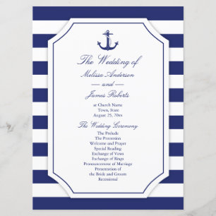 Hochzeitsprogramm für Nautic Anchor Navy Blue Stri Programm