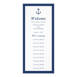 Hochzeitsprogramm für Nautic Navy Blue Anchor Werbekarte