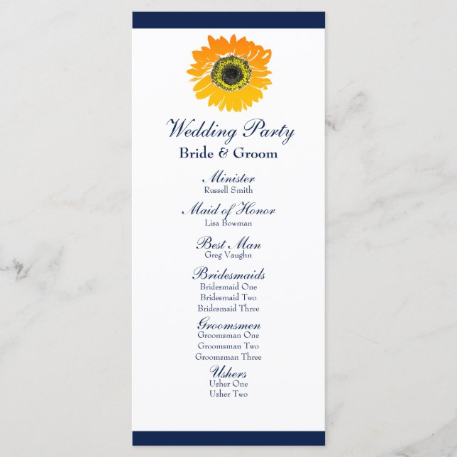 Hochzeitsprogramm für nautical Blue Stripes Sonnen Programm (Vorderseite)