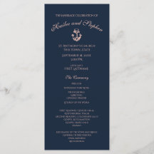 Hochzeitsprogramm für Nautical Blush und Navy Blue