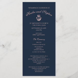 Hochzeitsprogramm für Nautical Blush und Navy Blue Programm