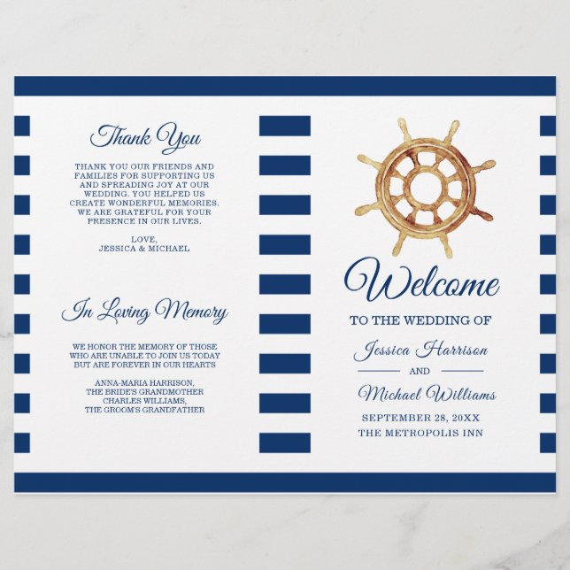 Hochzeitsprogramm für Nautical Stripes (Vorderseite)