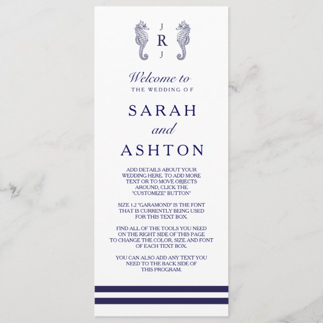 Hochzeitsprogramm für Nautische Seepferde Programm (Vorderseite)