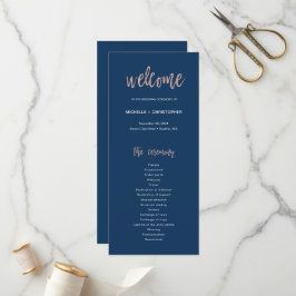 Hochzeitsprogramm für Navy Blue and Rose Gold Glam Programm