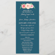 Hochzeitsprogramm für Navy Blue Blush Pink Floral