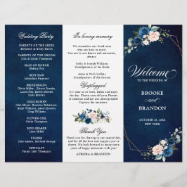 Hochzeitsprogramm für Navy Blue Blush Rose