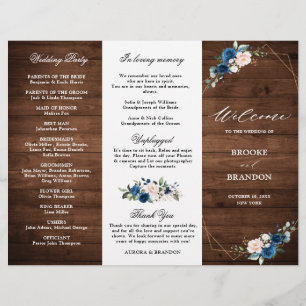 Hochzeitsprogramm für navy Blue Blush Rustic Wood