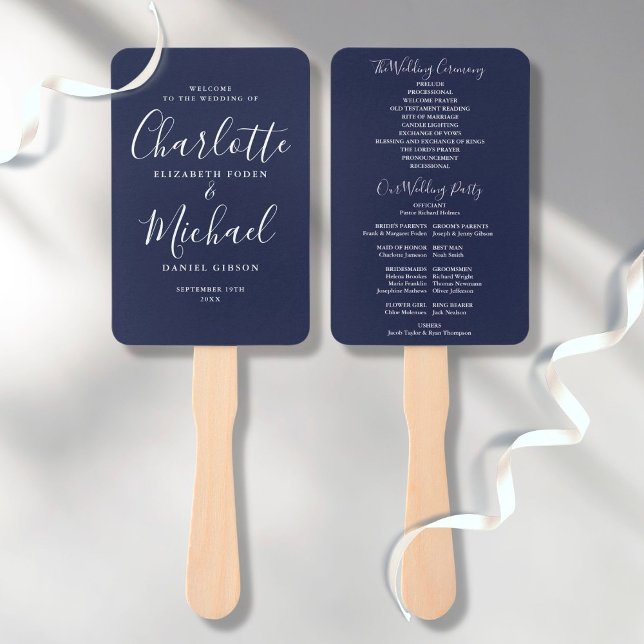 Hochzeitsprogramm für Navy Blue Elegant Fächer (Von Creator hochgeladen)
