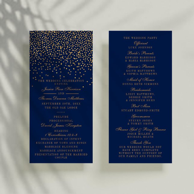 Hochzeitsprogramm für Navy Blue & Glam Gold Confet Programm (Von Creator hochgeladen)