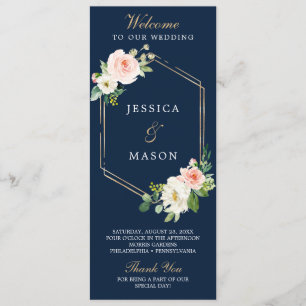 Hochzeitsprogramm für Navy Blue Gold Blush Programm