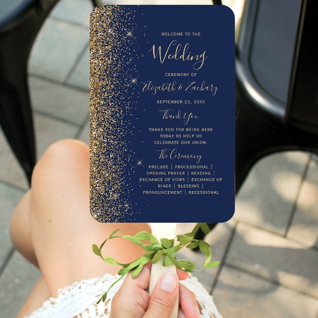 Hochzeitsprogramm für Navy Blue Gold Glitzer Edge Fächer (Von Creator hochgeladen)