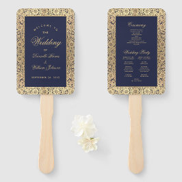 Hochzeitsprogramm für Navy Blue Gold Rose Vintage Fächer