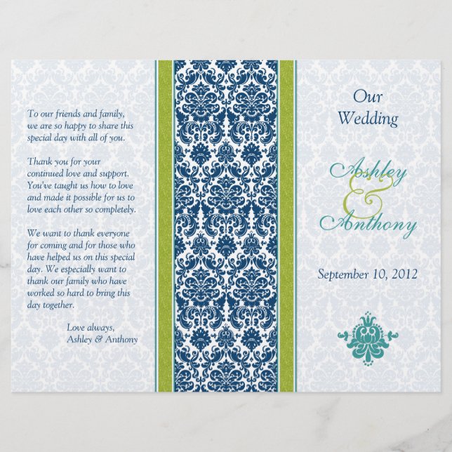 Hochzeitsprogramm für Navy Blue, Green, Aquamarin  (Vorderseite)