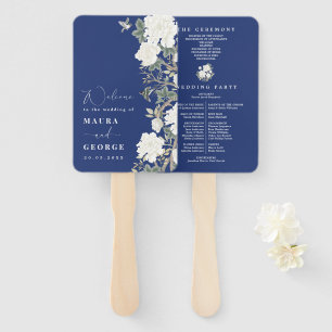 Hochzeitsprogramm für Navy Blue Ivory Chinoiserie Fächer