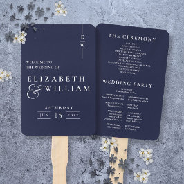 Hochzeitsprogramm für Navy Blue Minimalistisch Mon Fächer