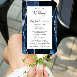 Hochzeitsprogramm für Navy Blue Silver Agate Fächer