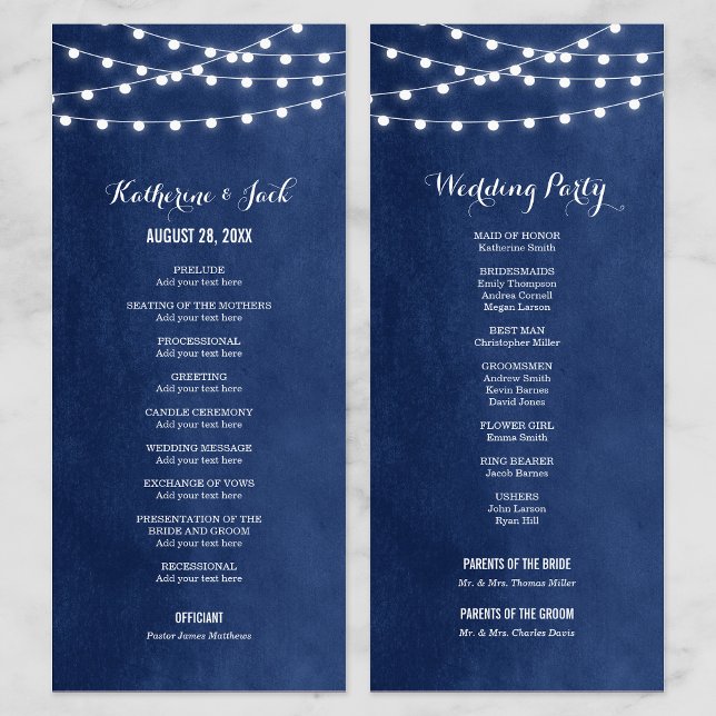 Hochzeitsprogramm für Navy Blue String Lights Programm (Von Creator hochgeladen)