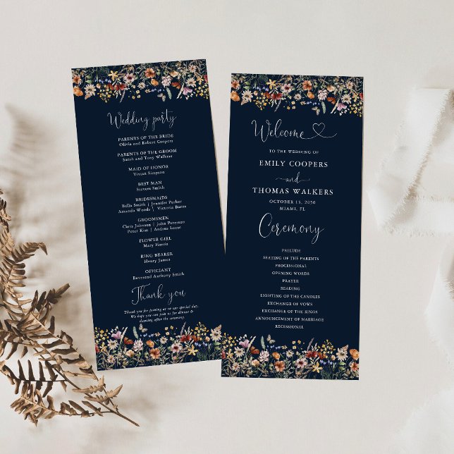 Hochzeitsprogramm für Navy Blue Tiny Wildblume Programm (Von Creator hochgeladen)