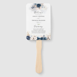 Hochzeitsprogramm für Navy Blue und Dusty Rose Han Fächer