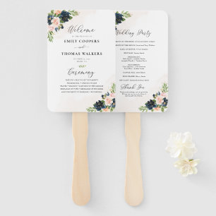 Hochzeitsprogramm für Navy & Blush Pink Floral Han Fächer