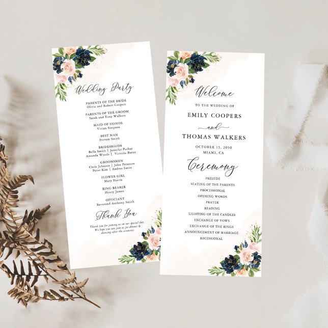 Hochzeitsprogramm für Navy & Blush Pink Programm (Von Creator hochgeladen)