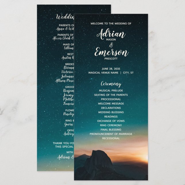 Hochzeitsprogramm für Night Sky Galaxy Mountain St (Vorne/Hinten)