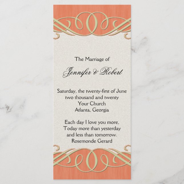 Hochzeitsprogramm für Peach and Sage Elegantes Rol Programm (Vorderseite)
