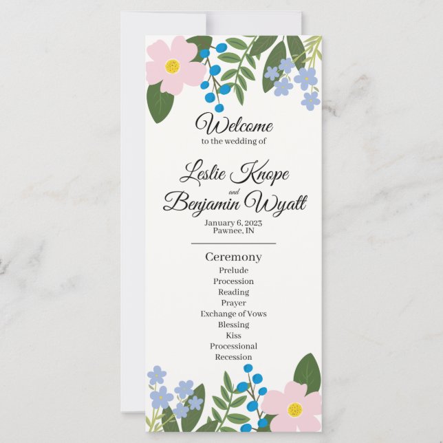 Hochzeitsprogramm für Rosa Blume (Vorderseite)