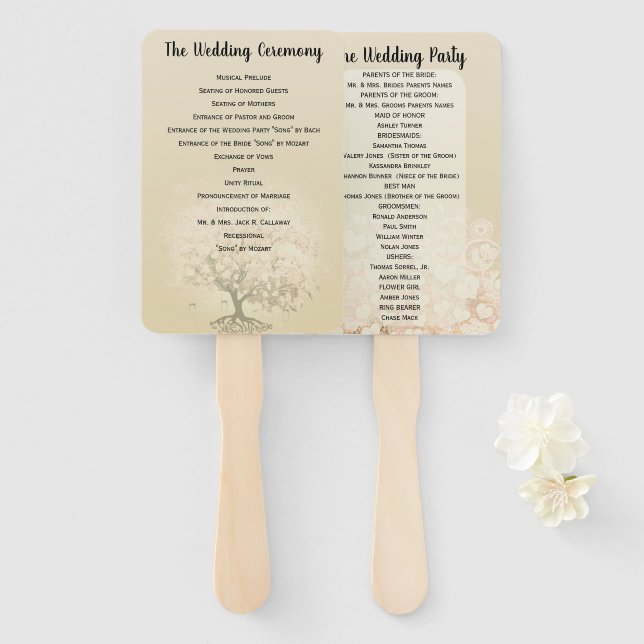 Hochzeitsprogramm für Rosa Herzleder Fächer (Vorne und Hinten)