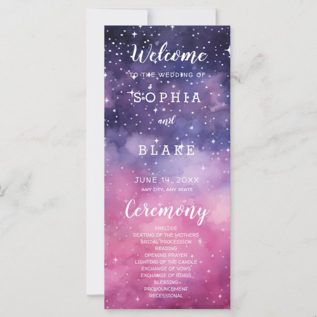 Hochzeitsprogramm für Rosa und Blaue Sterne (Vorderseite)