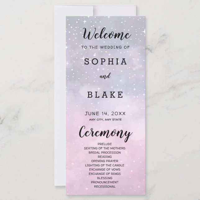 Hochzeitsprogramm für Rosa und Blaue Sterne (Vorderseite)