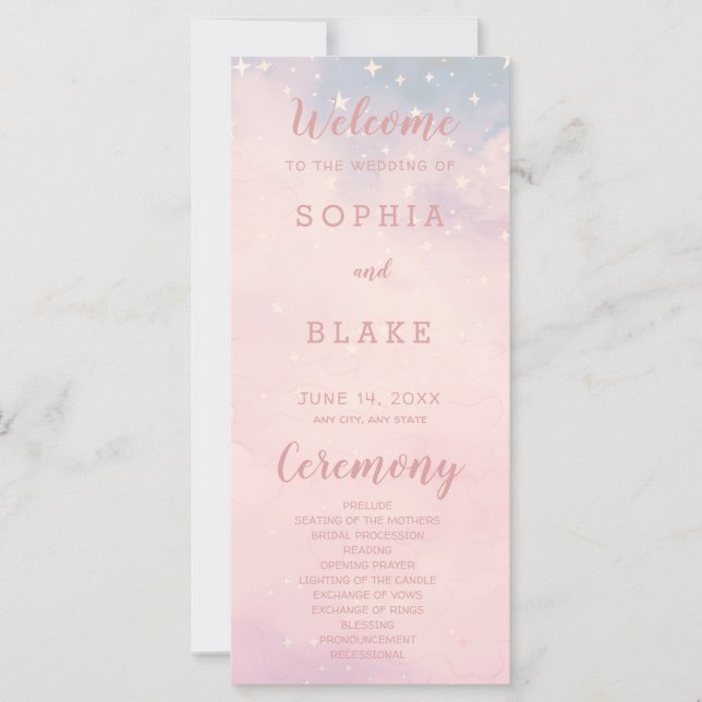 Hochzeitsprogramm für Rosa und Blaue Sterne (Vorderseite)