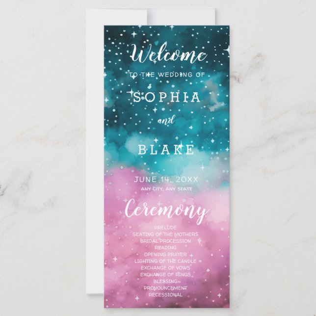 Hochzeitsprogramm für Rosa und Grüne Sterne (Vorderseite)