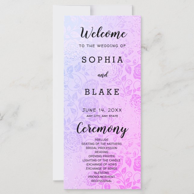 Hochzeitsprogramm für rosa und Lila Rose (Vorderseite)