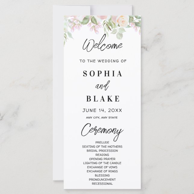 Hochzeitsprogramm für Rosen und Grüne Landschaft (Vorderseite)