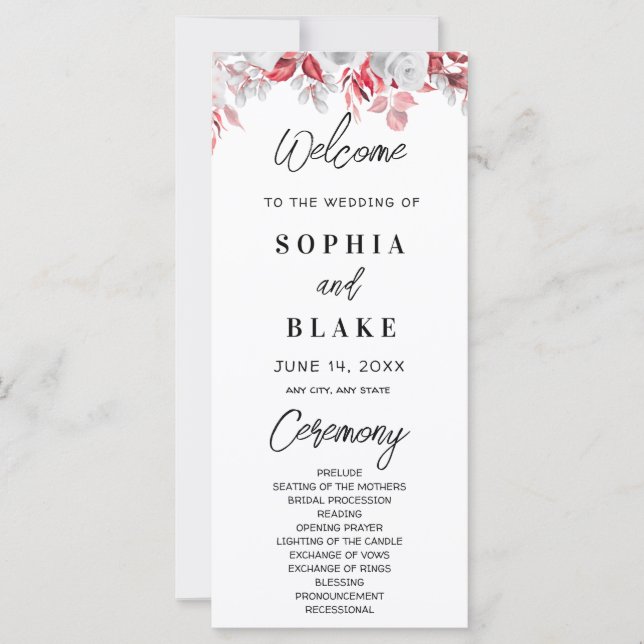 Hochzeitsprogramm für Rosen und Grüne Landschaft (Vorderseite)